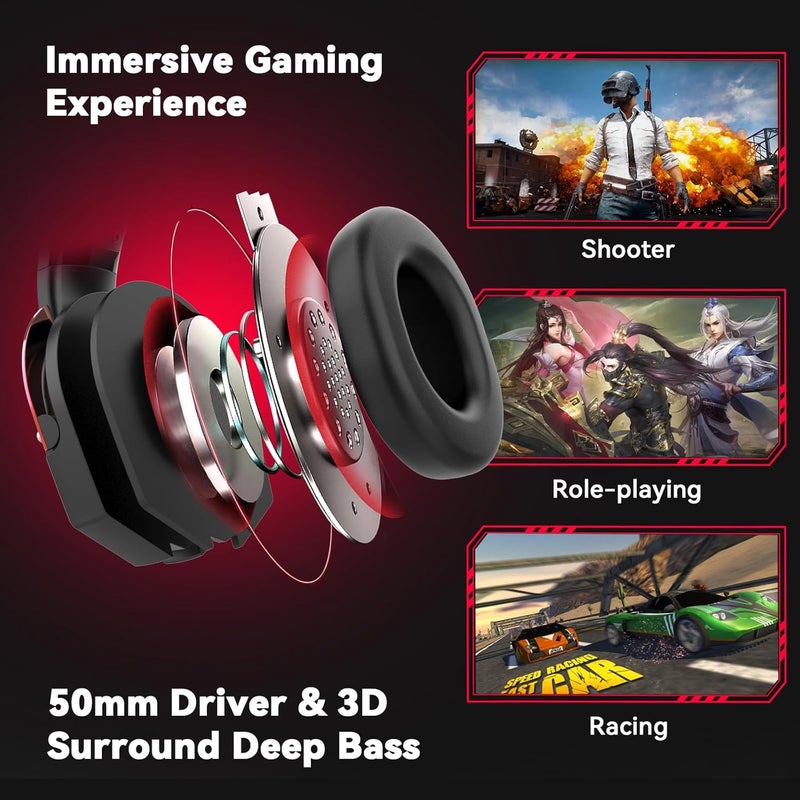 IMYB A88 Gaming Headset with Microphone for Pc, Xbox One Series X/s, Ps4, Ps5, Switch, Stereo Wired Noise Cancelling Over-Ear Headphones with Mic, for Computer, Laptop, Mac, Nintendo (Black Red) - Image 2